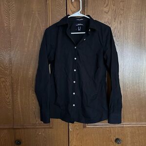 Lands' End Black Button-Up Dress Shirt